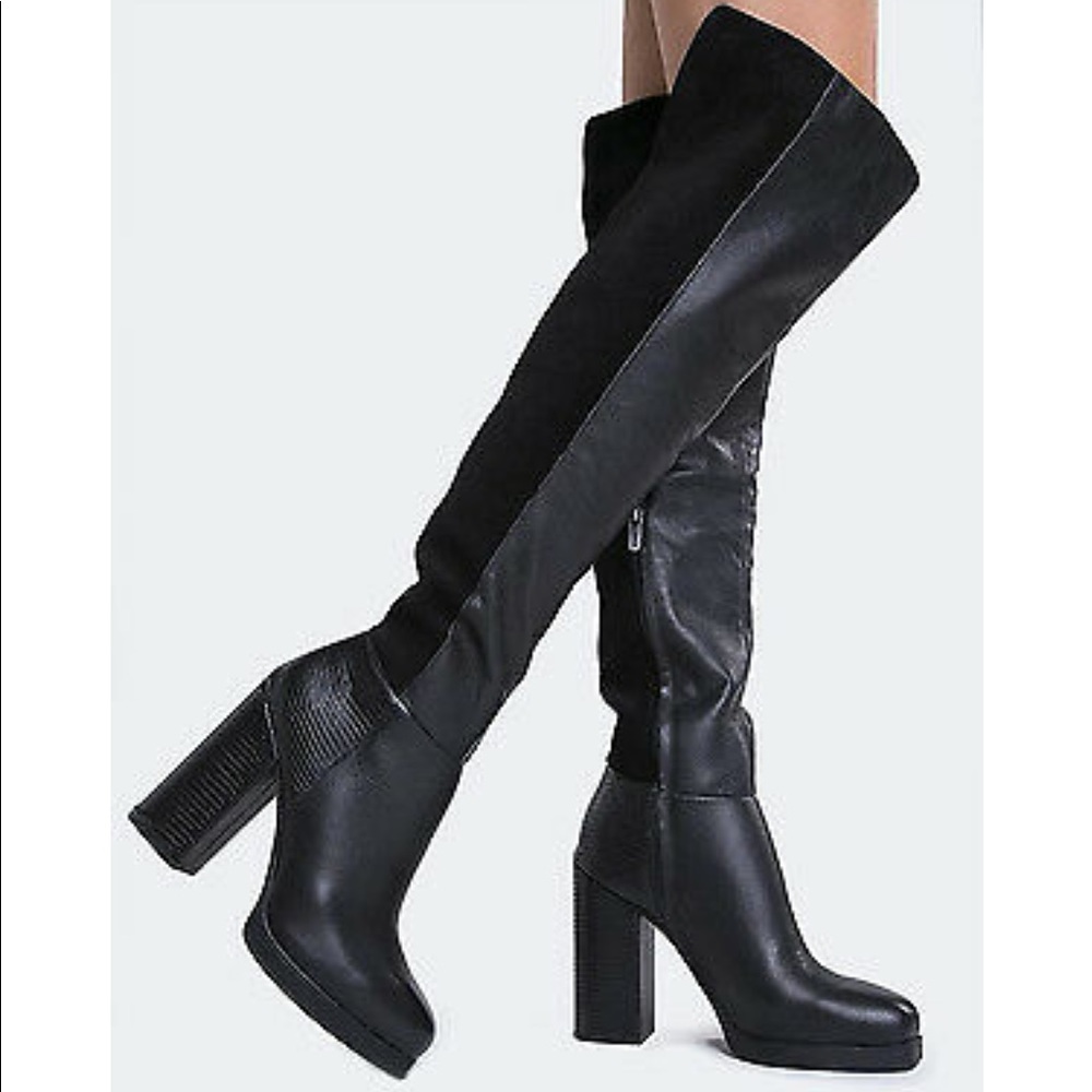 Sam Edelman Black Leather Platform OTK Boots - 7
